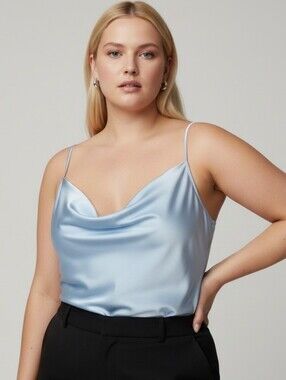 Light Blue Satin Cowl Neck Camisole Top